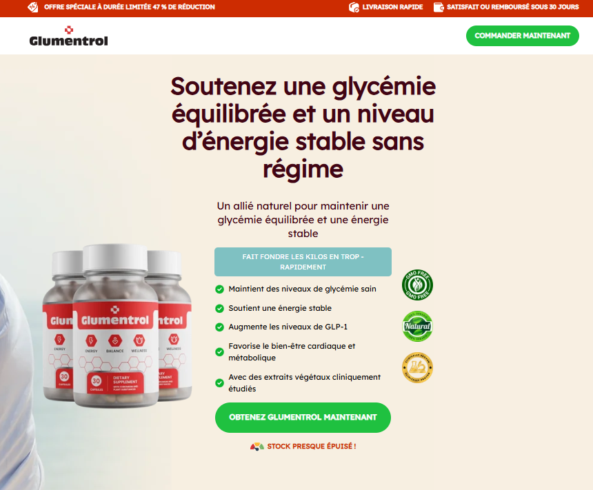 "Glumentrol Avis supplement bottle and capsules for blood sugar support"