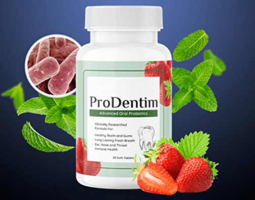 "ProDentim supplement placed on bathroom counter as part of daily routine"